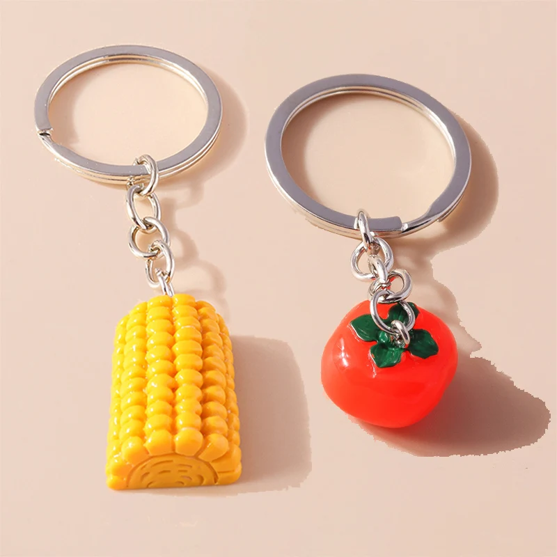 Cute Resin 3D Tomato Keychain Simulation Food Vegetable Key Ring Pendant for Women Girls Handbag Decor DIY Jewelry Gift
