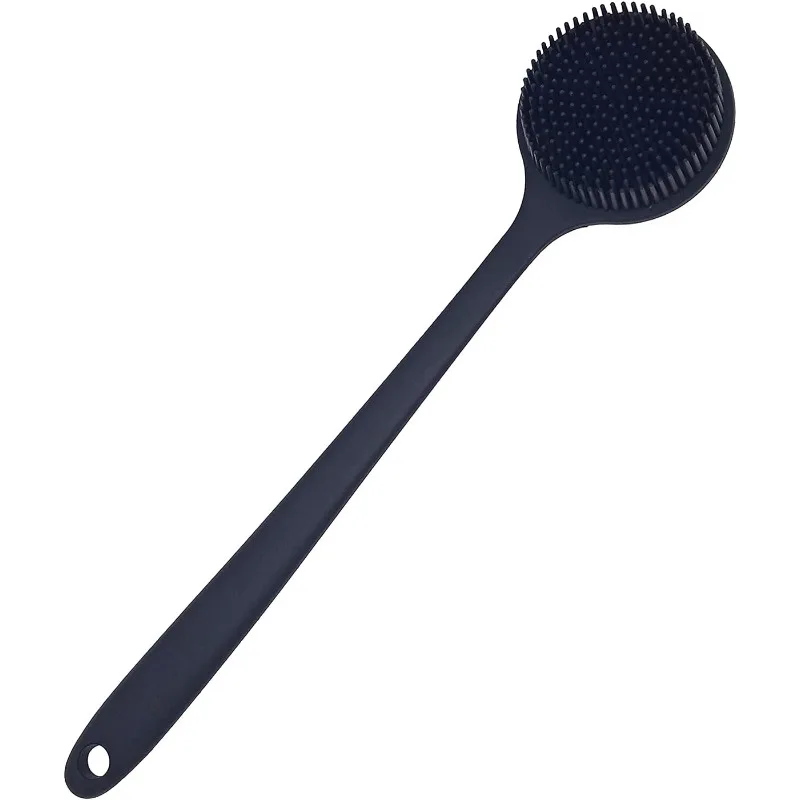 Back Scrubber for Shower Soft Silicone Bath Body Brush with Long Handle (Black)