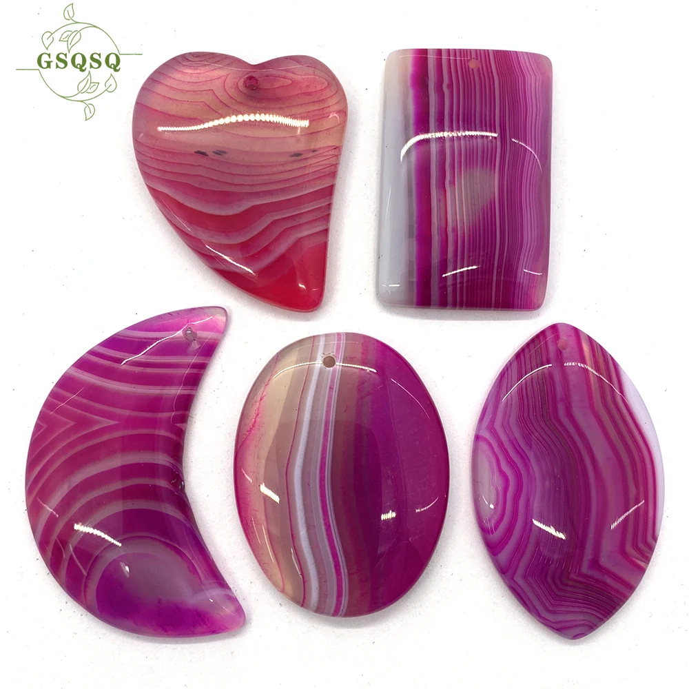 Natural Agate Heart-shaped Geometric Pink Striped Agate Pendant Suitable  DIY Ladies Necklace Reiki Treatment Jewelry 5pcs/lot