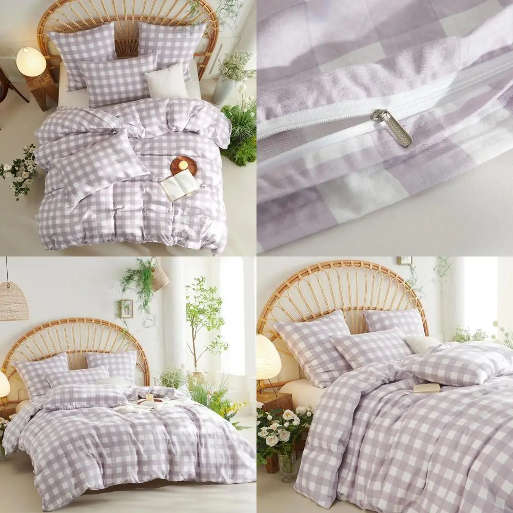 

Комплект пододеяльников в фиолетовую клетку размера «queen-size», 100% хлопок, в клетку, на молнии, 2 наволочки, мягкие и дышащие