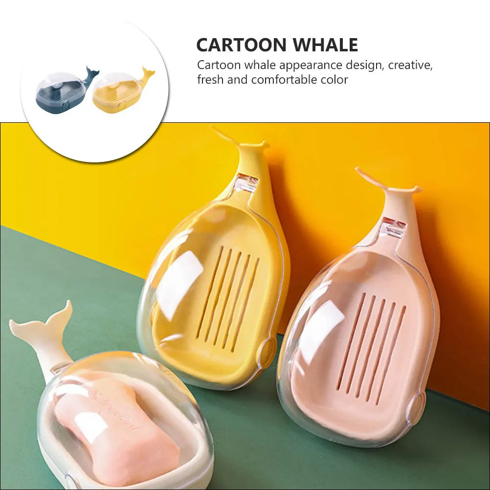 2 قطعة حامل الصابون الكرتون الحوت عالية الجودة مادة PP المحمولة المدمجة المنزل فندق استخدام صناديق الصابون استنزاف الأصفر #4