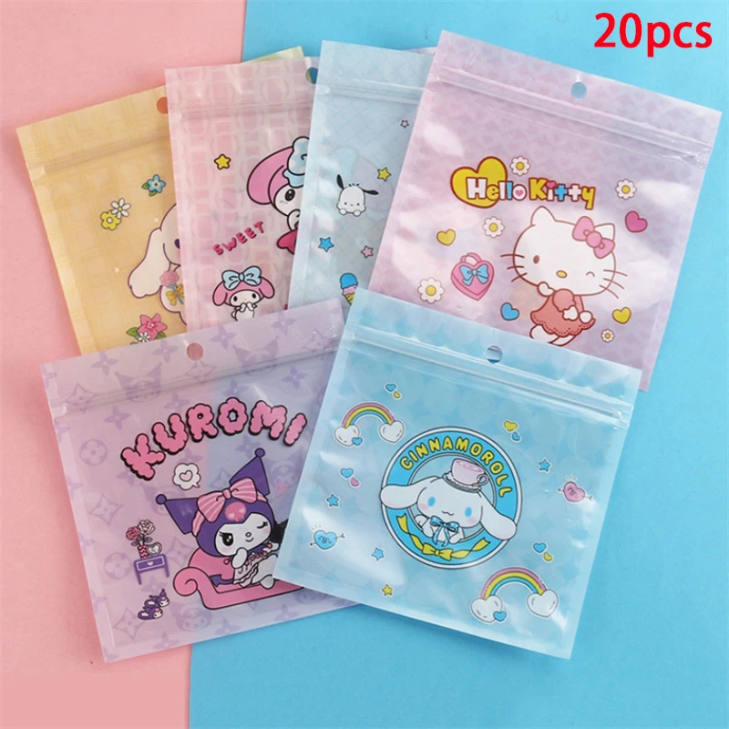 20pcs Sanrio Cartoon Kuromi Pochacco Cinnamoroll Ziplock Jewelry Packaging Bag Storage Sealed Bag Gift Packaging Bag