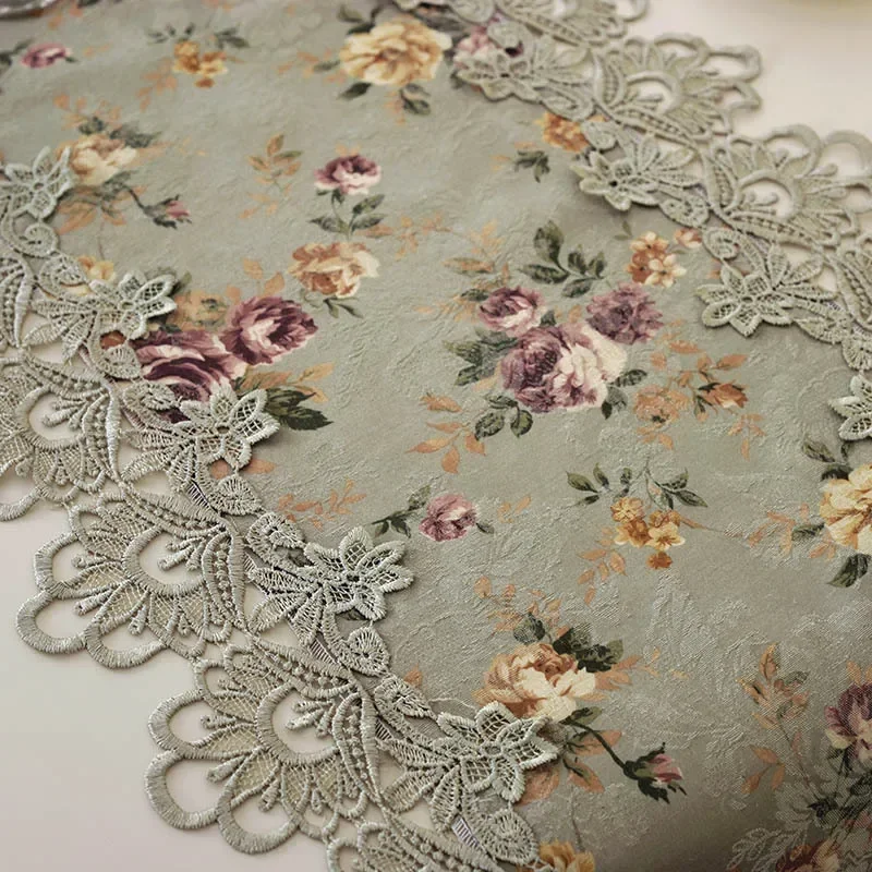 Table Runner For Dining Table Cloth Runners Green Flag Flower Embroidered Elegant Europe Lace Pastoral Home Decoration Placemats