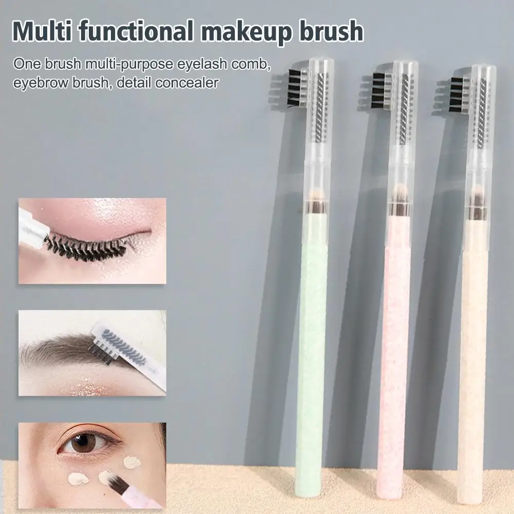 Brocha de maquillaje 3 en 1 para cejas, peine corrector de pestañas, combinación portátil de 3 cabezales, herramientas de maquillaje, detalles Brus P1Y9