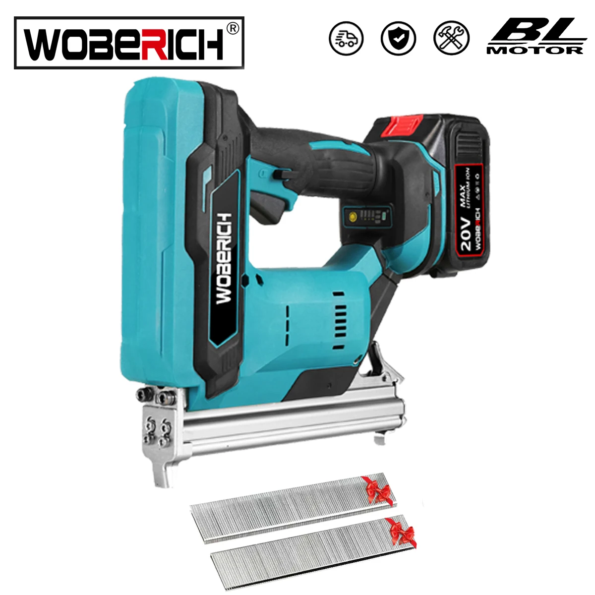 

WOBERICH Cordless Brushless Electric Nail Gun 422J U Nailer Stapler With 2 Set Nails Wookworking Power Tool For Makita 18V