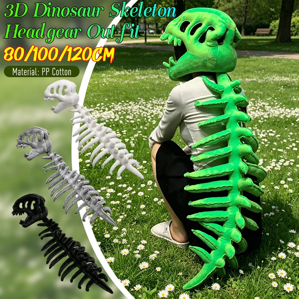 80/100/120cm Realistic Dinosaur Skeleton Costume Set Funny Headgear Cosply Dress up Clothing Soft Toys Creative Gifts
