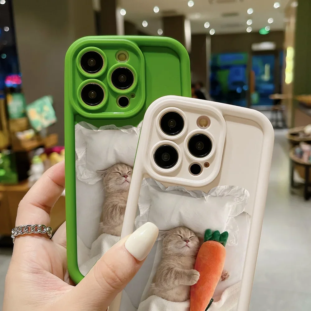 Candy Color Cute Cat Phone Case For iPhone 11 Case iPhone 13 15 12 14 16 Pro Max XR XS X 7 8 Plus SE 2020 Matte Shockproof Cover