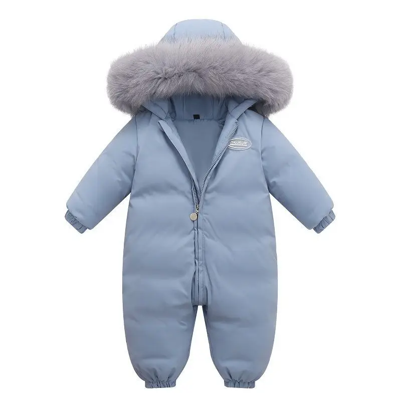 2024 Winter Baby Boy Romper Thickened Warm Hooded Children Jumpsuit Fashionable Outdoor Kids Girls Clothing Comfort Down Coat