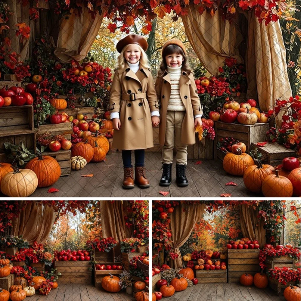 

Autumn Harvest Photography Background Apple Pumpkin Thanksgiving Day Decor Adult Kids Holiday Portrait Backdrop Photo Studio