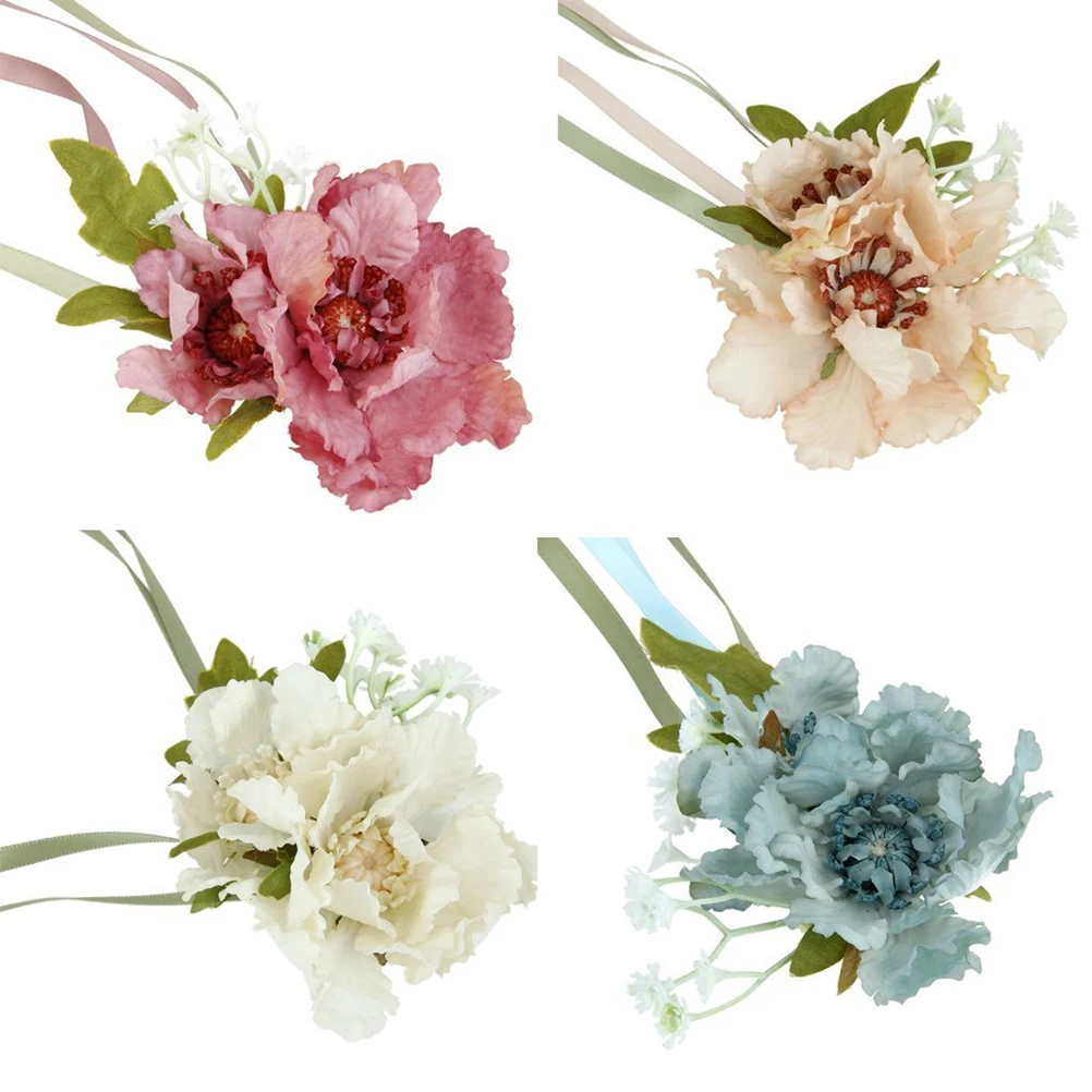 

Elegant Wrist Corsage Artificial Silk Flower Wedding Bridesmaids Adjustable Fine Craft Portable GiftWrist Flower Decor Headwear
