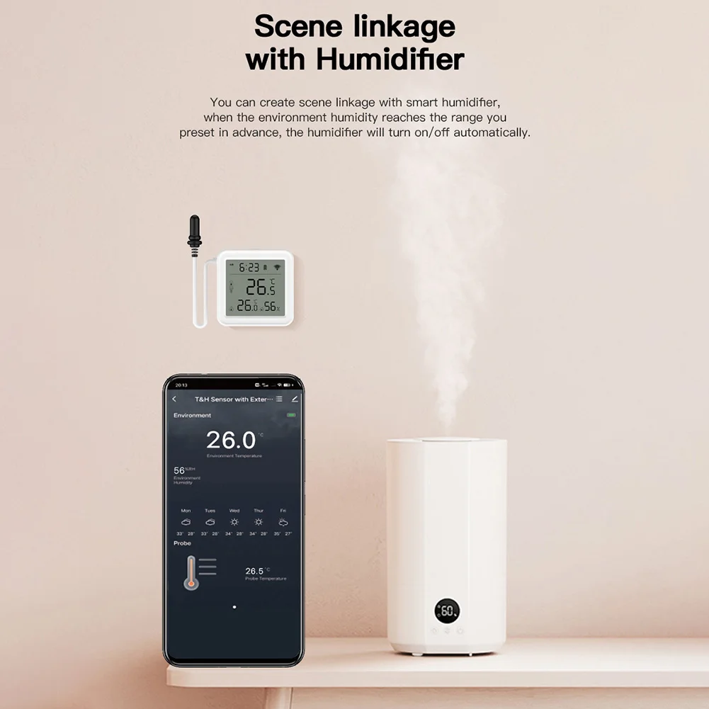 

Хит продаж: Wi-Fi датчик температуры и влажности с цифровым ЖК-экраном и внешним датчиком для холодильников, совместимый с Alexa, для удаленного мониторинга