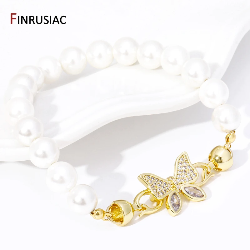 Trendy 18K Gold Plated Brass Inlaid Zircon Butterfly Pearl Clasps Connector Fastener For DIY Jewelry Making Accessories