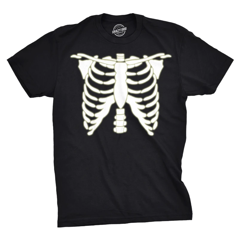 Mens Glowing Skeleton Rib Cage T Shirt Glow In The Dark Halloween Costume