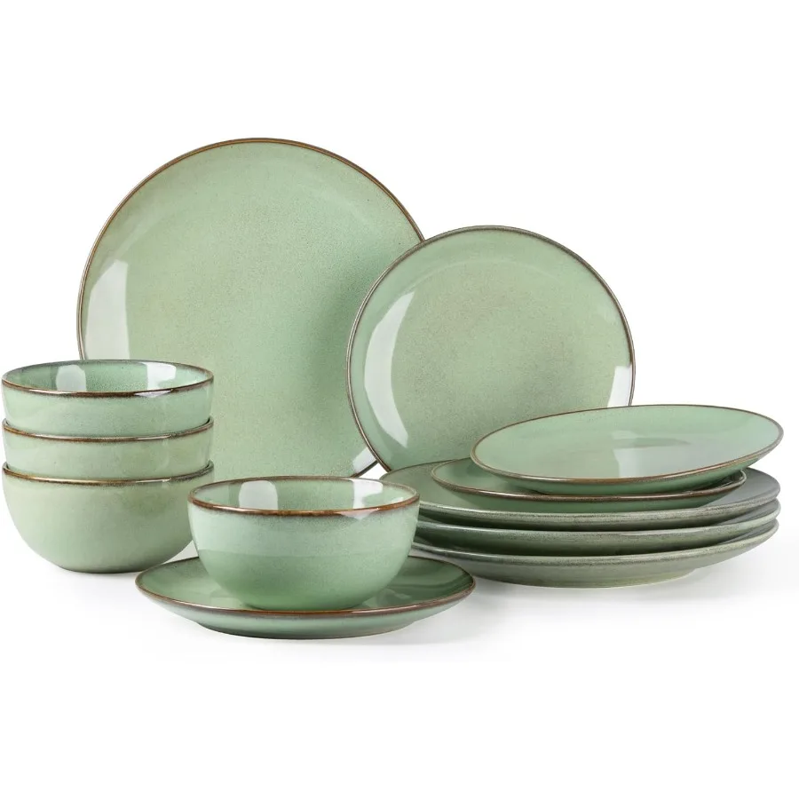 

Ceramic Dinnerware Sets for 4 Including 12 Pieces Stoneware Plates and Bowls with Reactive Glaze Scratch Resistant Design Ideal
