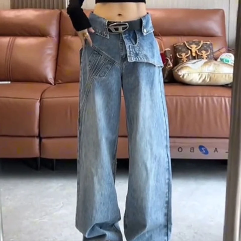 

Американские ретро винтажные уличные джинсы женские осенние новые стильные нишевые свободные прямые брюки с высокой талией
