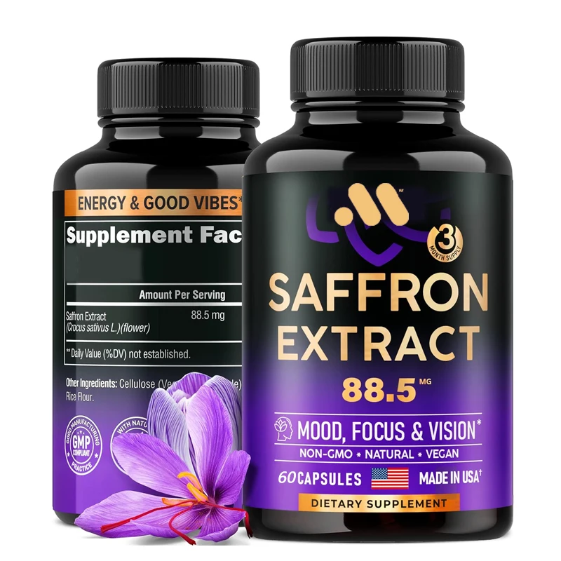 Natural Saffron Supplement Mood | Focus | Vision | Energy Support - Male and Female Eye Health - Non GMO -60 capsules,