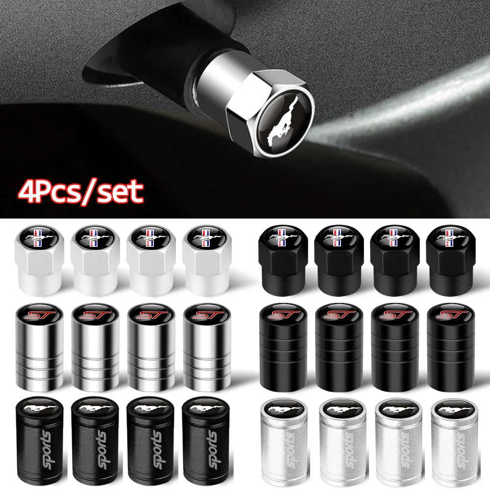 4Pc Mustang Logo Car Wheel Tire Valve Stem Caps Air Stems Dustproof Covers For Ford Focus Mk7 Fiesta Ranger Kuga Everest ST F150