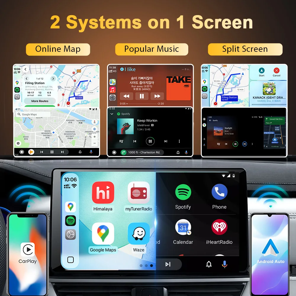 Adaptador Inalámbrico CarlinKit 2 en 1 para CarPlay y Android Auto, WiFi 5GHz, CarPlay Inalámbrico, Caja Inteligente para Sistemas de Auto, Plug and Play