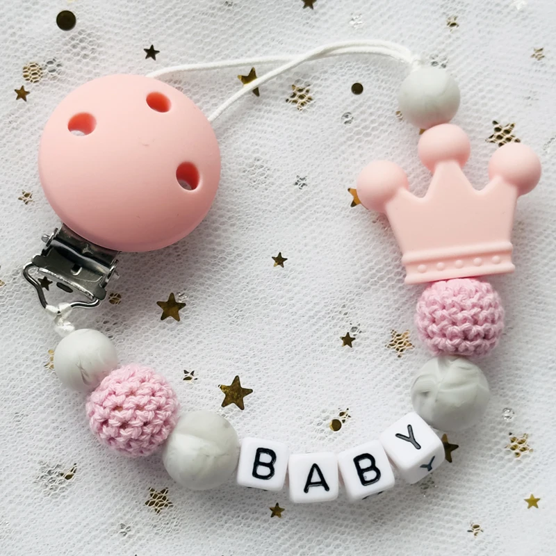 Hot Custom Name Pacifier Clip Handmade Beech Personalized Wooden Chain Silicone Animal Holder Baby Teether Toy Newborn Chew Gift