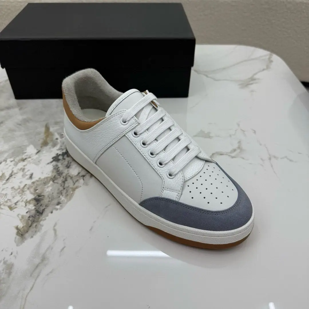 Unisex Retro Daily Casual Shoes Multi Tone Leather Suede Splicing Lace Up Non Slip Street Walking Trainers