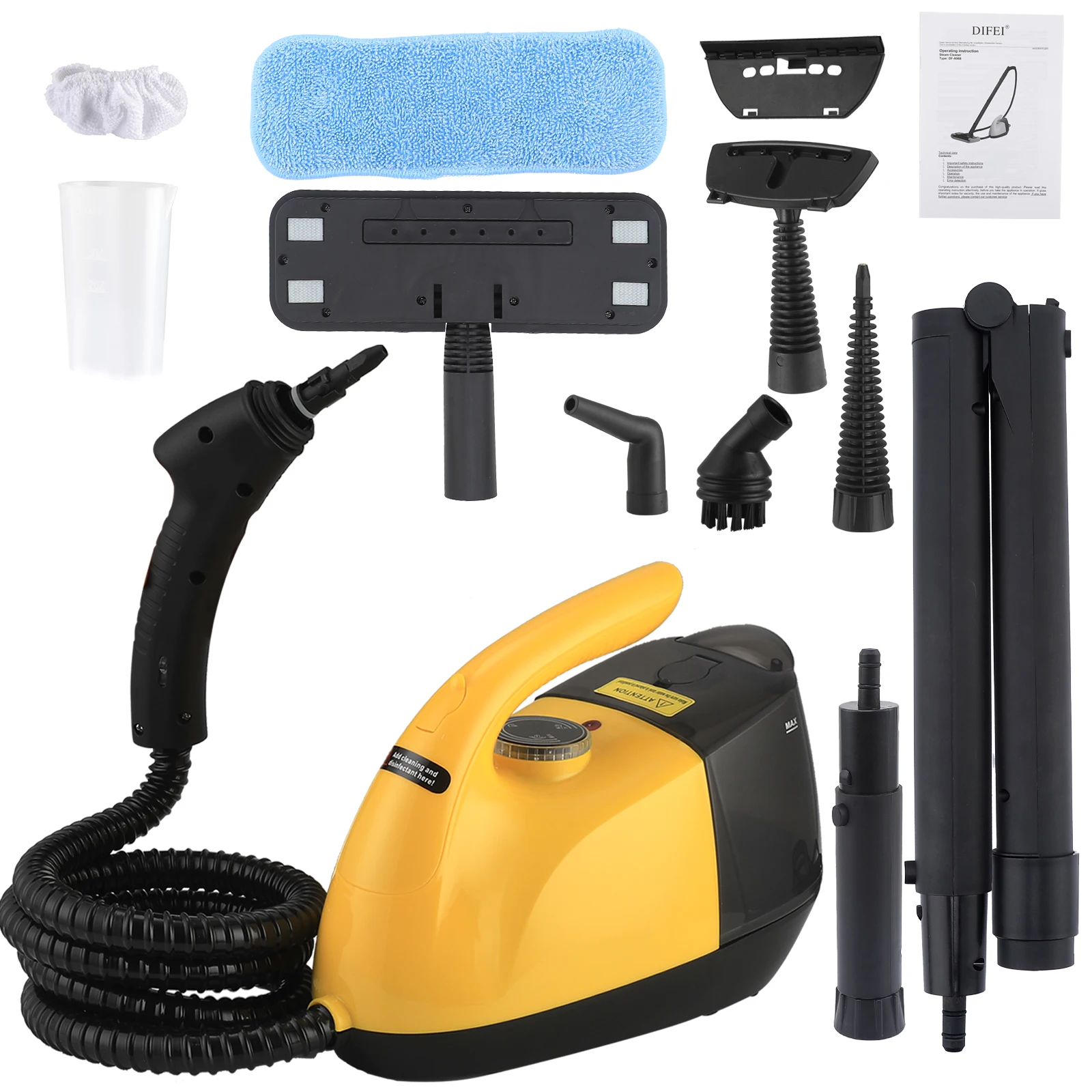 High Temp All-Purpose Steam Cleaner Kit for Car Seats AC Unit Kitchen Tile with Mop Brush Attachments