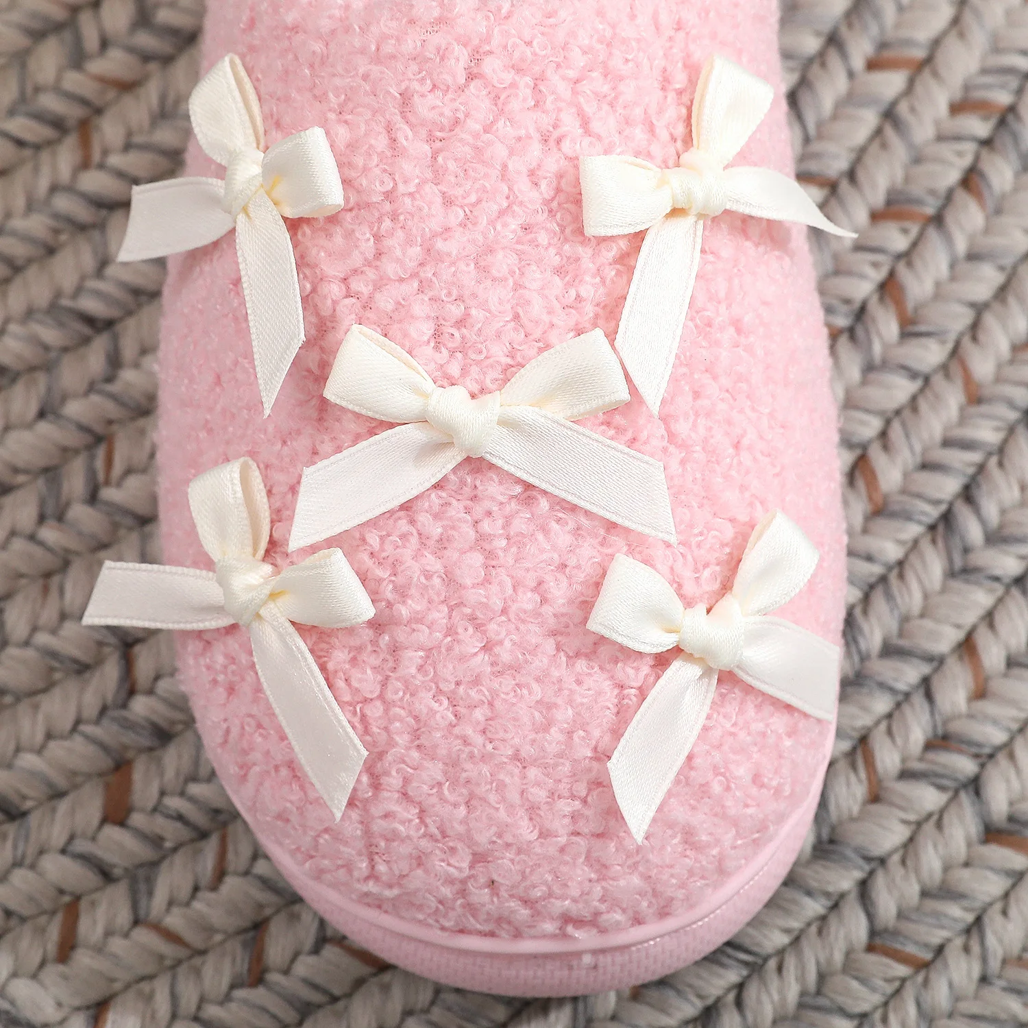 Neue Trendige Herbst- und Winter-Plüsch-Baumwoll-Hausschuhe für Damen, Warme Indoor-Pantoffeln mit Niedlicher Schleife in Rosa – Detail 10