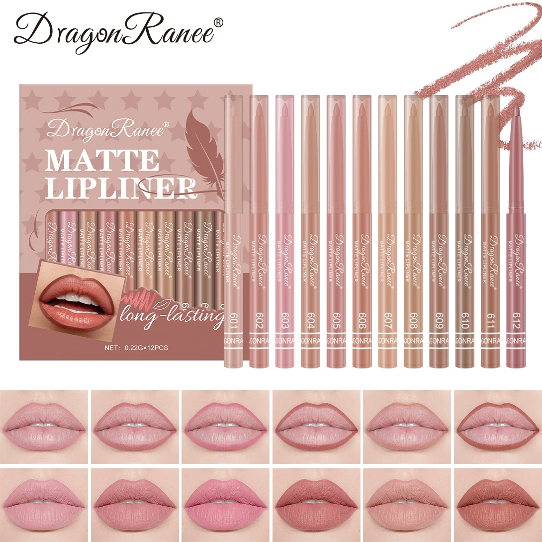 12-Piece Lip Liner Set for Beginners, Natural and Delicate Lip Shaping, Waterproof Matte Nude Color Lip Liner Set
