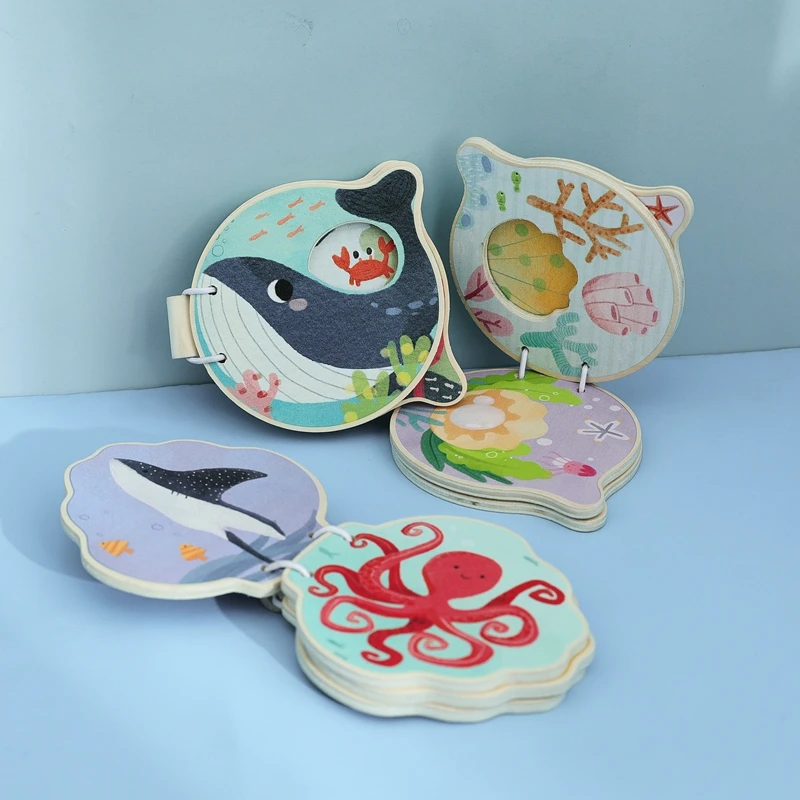 Montessori Wooden Book Toys Cognitive Educational Toys For Marine Animals Explore The Ocean Toys Parent-child Interactive Games