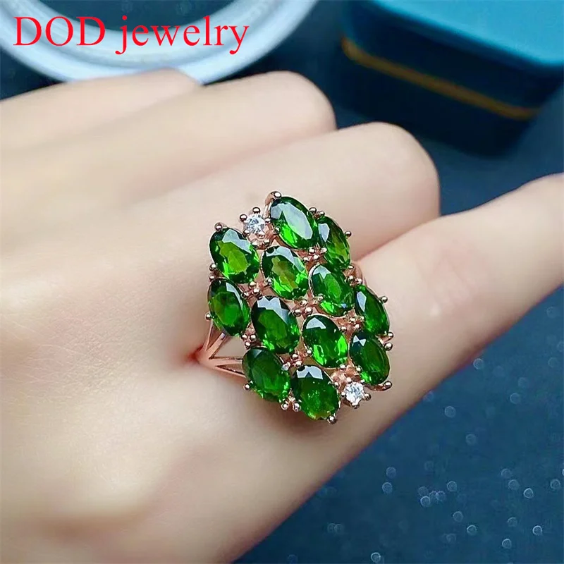 

DOD VVS Grade Natural Diopside Silver Ring 4mm*6mm 925 Silver Ring for Daily Wear Woman Birthday Gift Jewelry