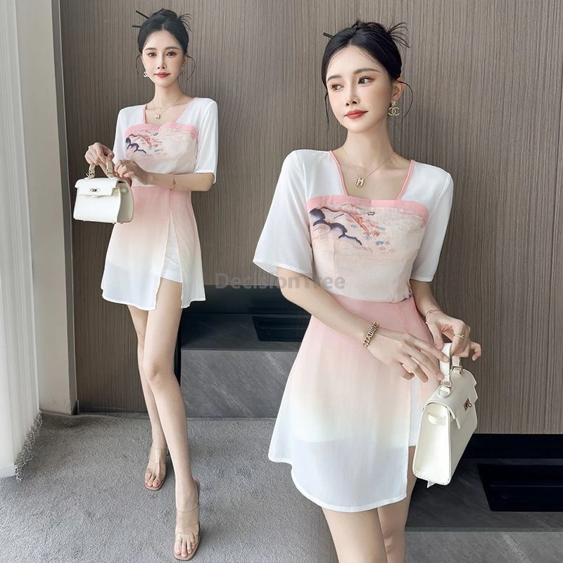 2025 Chinese oude stijl verbeterde fee bedrukte thee hanfu Oorreiniging voetenbad Technicus werkuniform salon spa-uniform