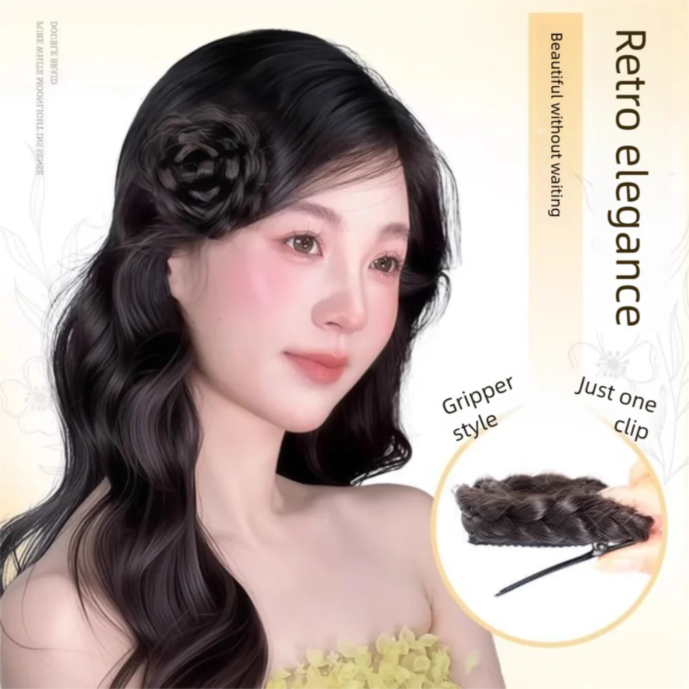 

New Synthetic Hair Bun Clip Rose Natural Wig Hair Clip Fluffy Hairpiece Women
