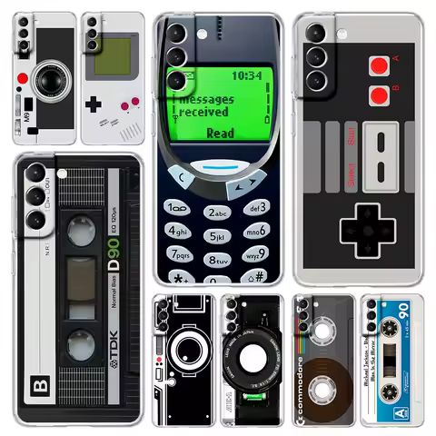 Vintage Tape Camera Gameboy Phone Case For Samsung Galaxy S23 Ultra S22 5G S20 S21 FE 5G S10E S9 S8 S10 Plus Soft Clear Cover