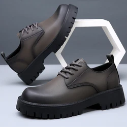 2025 Autumn Early Winter Genuine Leather Shoes Men Ankle Boots Thick Sole Non-slip Male Brand Footwear Cow Leather Casual DX018