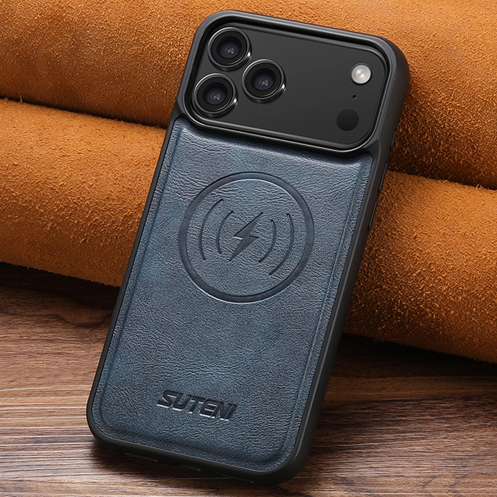 SUTENI Mattierte Kunstleder-Handyhülle mit Magnet und kabelloser Ladefunktion für iPhone 18 Pro Max 17 Air 16 Plus 15 14 13 12 – Detail 10