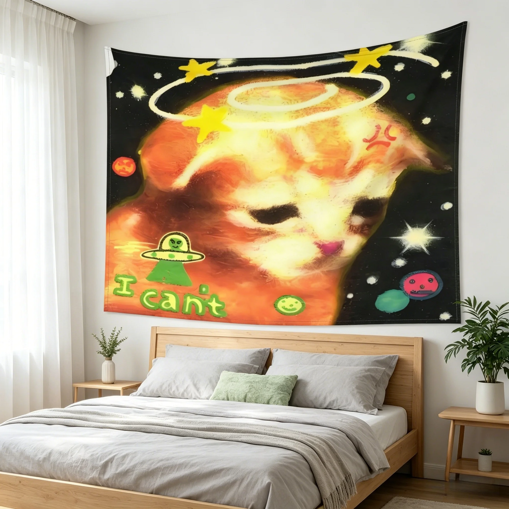 Minimalistische Y2K Katzen-Wandteppiche in Verschiedenen Größen für Studentenwohnheim Schlafzimmer Wohnzimmer Büro Festival Party Deko Geschenkidee