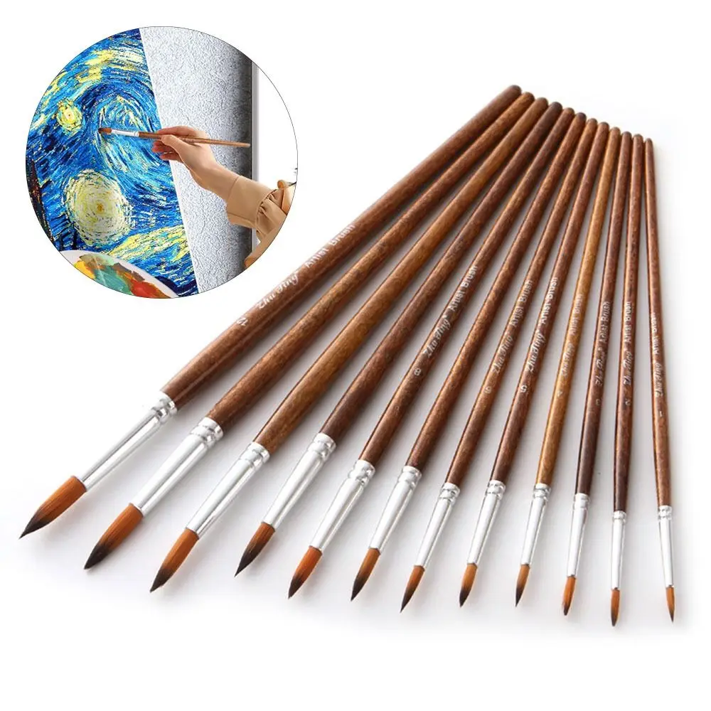 

12Pcs Nylon Watercolor Brush Set Soft Hair Pointed Round Flat Head Painting Brushes Beginner's Art Artists Hand Drawn Watercolor