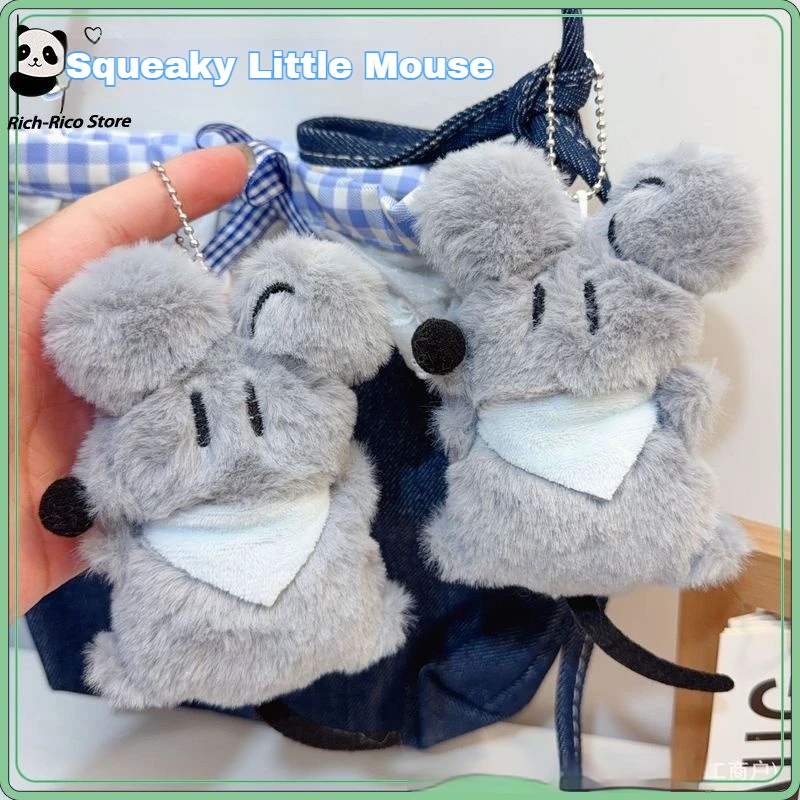 Cute Gray Bib Plush Mouse Keychain Stuffed Rats Doll Bag Pendant Purse Charm Soft Hanging Accessory For Bag Decoration