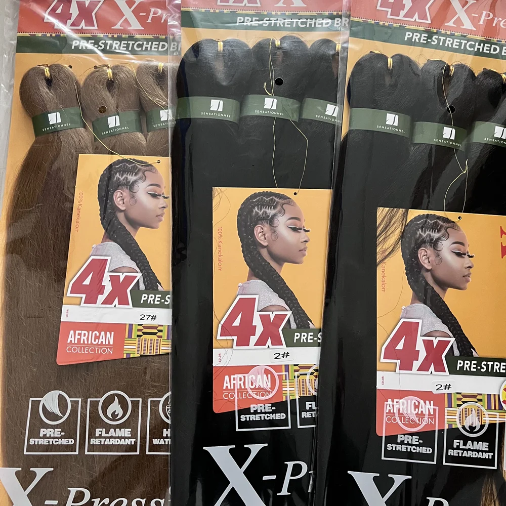 

4x Sensationnel prestretched 38 inch Synthetic braiding hair braid kanekalon flame retardant for box braid and twist For Women