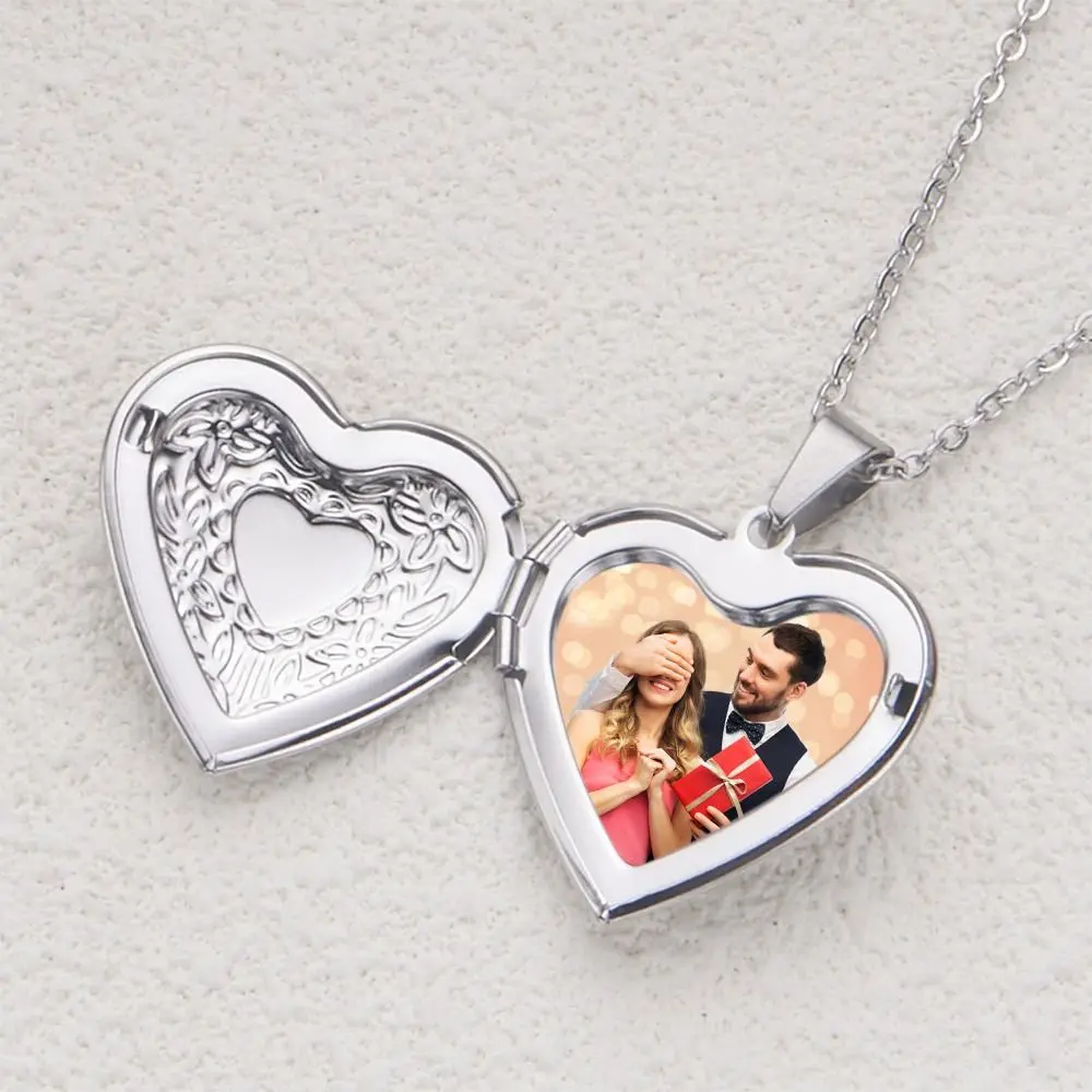 Openable Photo Picture Locket Necklace DIY Necklace Valentine\'s Day Heart Locket Necklace Friendship Necklace