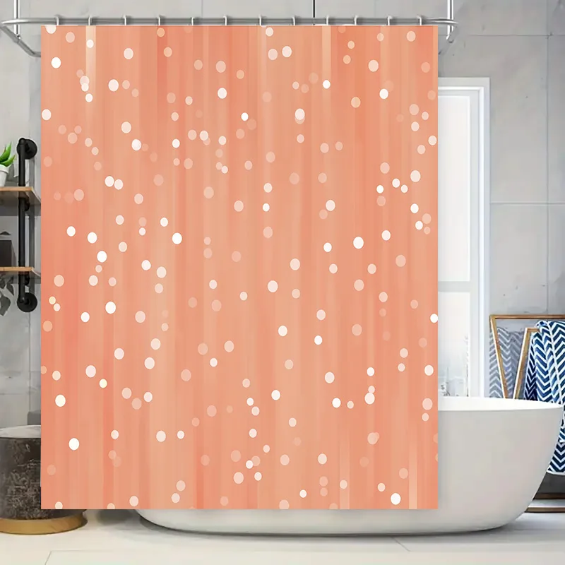 Soft Coral Shower Curtain with White Dots Modern Bathroom Decor for Bathtub Doors Extra Long 72x84 inches Water Repellent Fabric