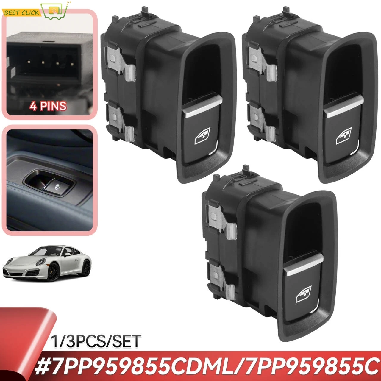 Passenger Side Electric Window Switch 7PP959855C For Porsche Cayenne Macan Panamera 911 918 Boxster 7PP959855B