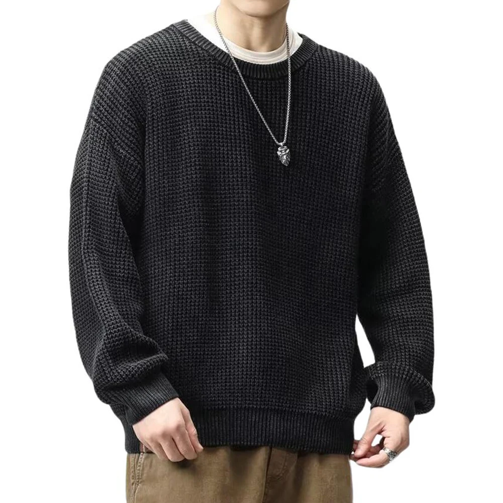 

Мужской вязаный свитер, повседневный свободный крой, базовый слой для универсальной верхней одежды, зима