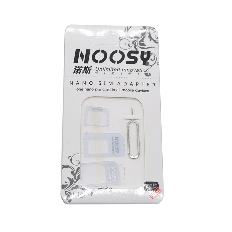 100sets 4In1 Noosy Nano Sim-kaart Micro Sim-kaart Naar Standaard Adapter Adapter Converter Set voor Mobiele Telefoon met uitwerp Pin Sleutel