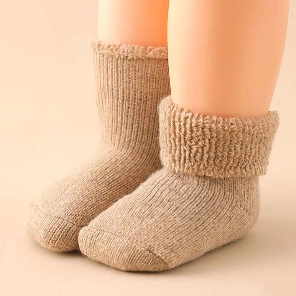 

4Pairs Solid Color Thicken Baby Socks Warm Anti-slip Infant Learning Walk Socks Winter Autumn Baby Hosiery Home Sleep Socks Baby