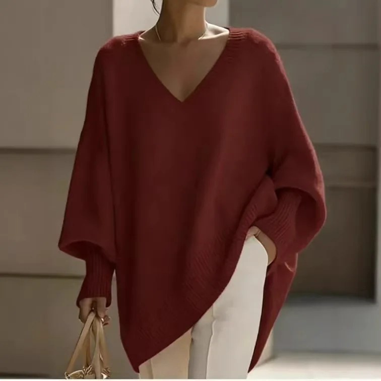 2026 European American Women Solid Long Sleeve V Neck Knit Sweater Casual Ladies Basic Tops