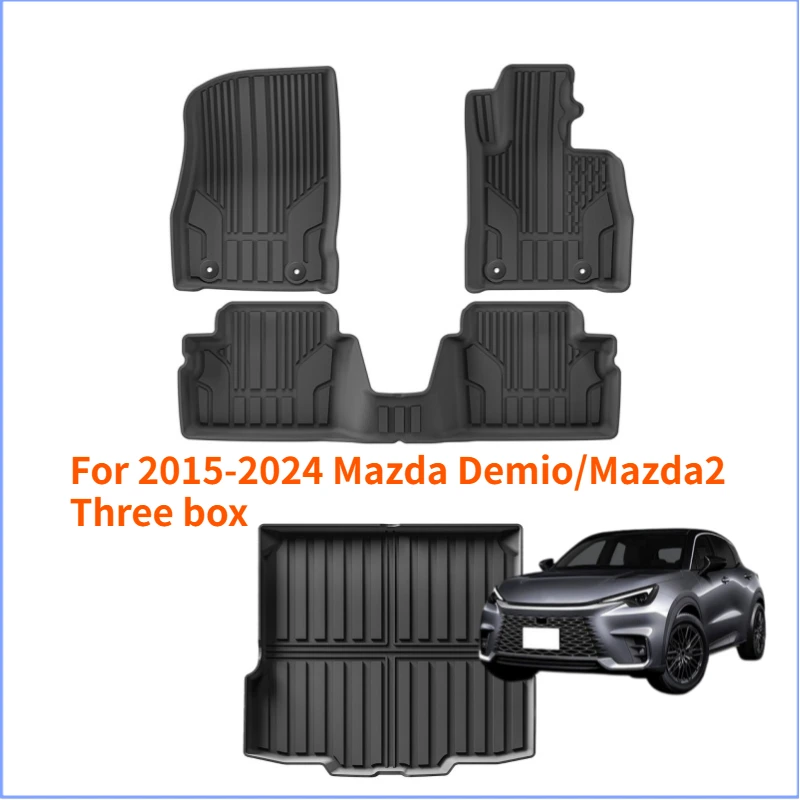 For 2015-2024 Mazda Demio/Mazda2 Car Floor Mats, Environmentally Friendly Waterproof TPE Floor Mats, Trunk Mats