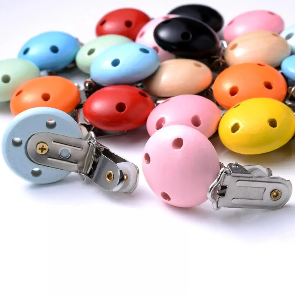 5Pcs/Lot 10 Colors 30mm Baby DIY Nipple Chain Essential Accessories Round Wood Pacifier Clip for Baby Safe Teething Jewelry