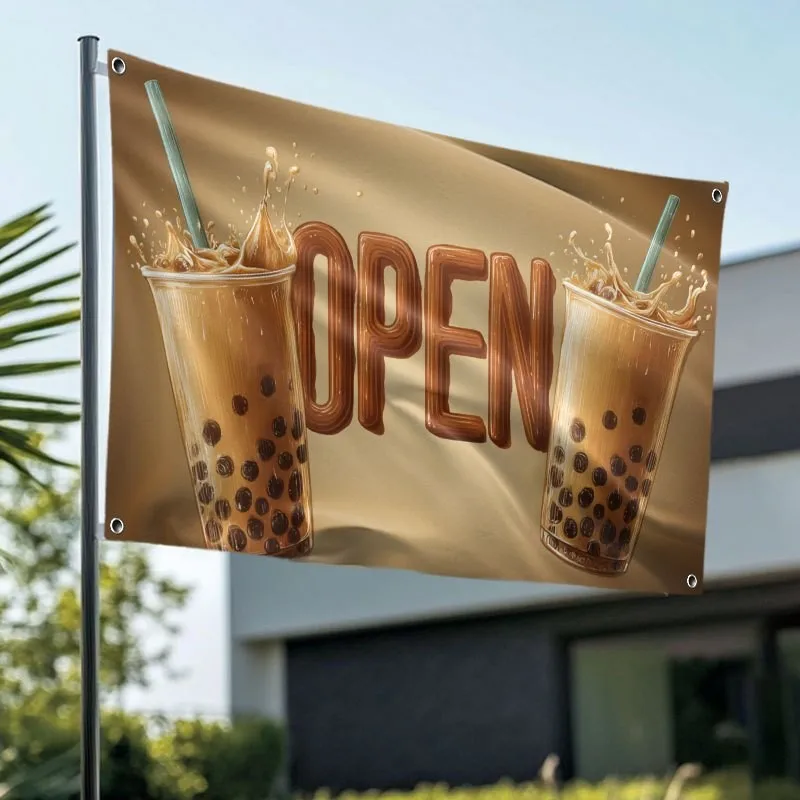 Bubble Tea Boba Drink Open Flag Banner for Cafe Kiosk Shop Market Booth Store Advertising