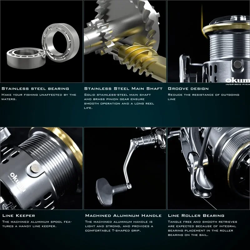 Okuma All Metal Rust Proof Smooth Bearing 5.5:1 Fishing Reel Drag System 15Kg Maximum Power Rotating Wheel Fishing Coil1000-5000