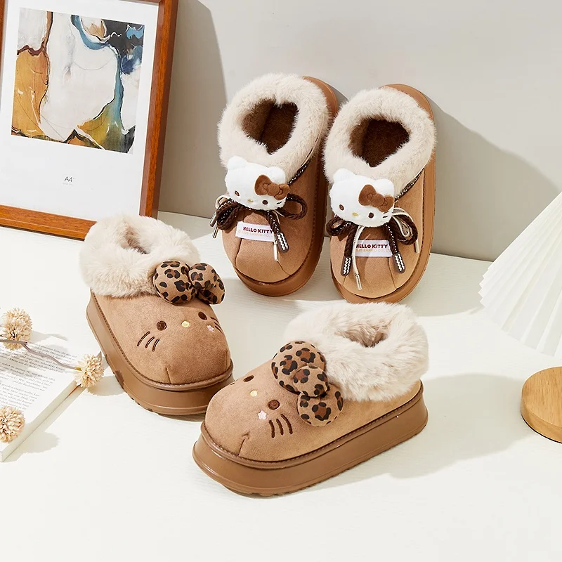 

In Stock Autumn Winter Hello Kitty Slippers For Women Plush Cute Sanrio Home Warm Cotton Slippers Cartoon Home Indoor Shoes Gift